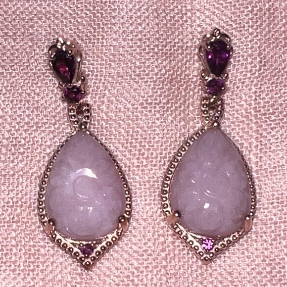 Peruvian Pink (carved) Opal & Orissa Rhodolite
Garnet Drop Earrings  NWT - Picture 7 of 11
